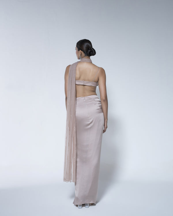 Dhoti Drape Saree With Embroidered Petal Blouse