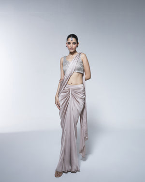 Dhoti Drape Saree With Metallic Detail Blouse