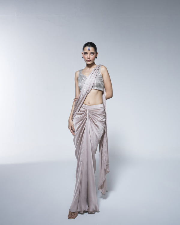 Dhoti Drape Saree With Metallic Detail Blouse
