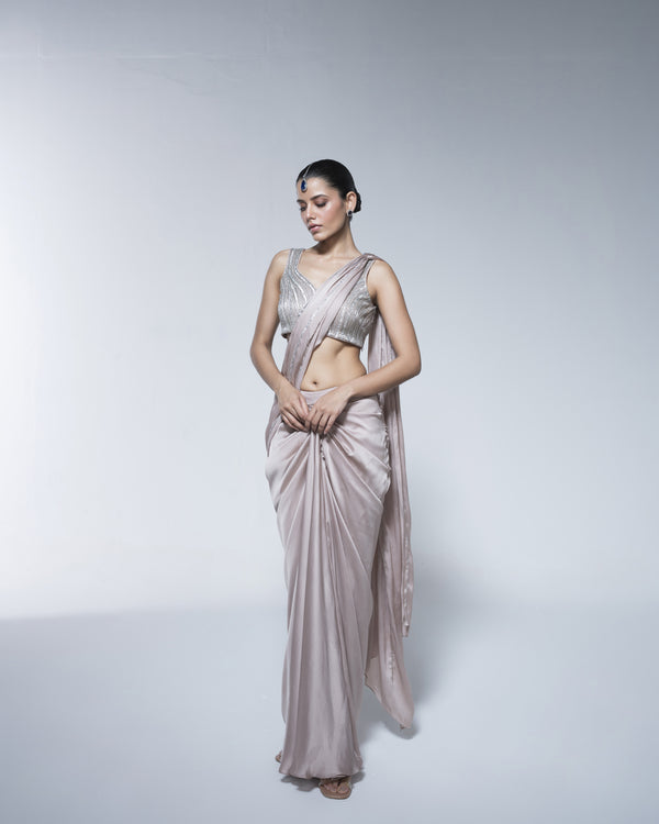 Dhoti Drape Saree With Metallic Detail Blouse