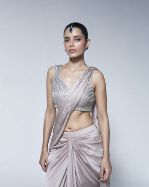 Dhoti Drape Saree With Metallic Detail Blouse