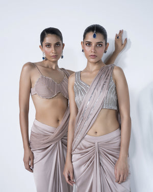 Dhoti Drape Saree With Metallic Detail Blouse