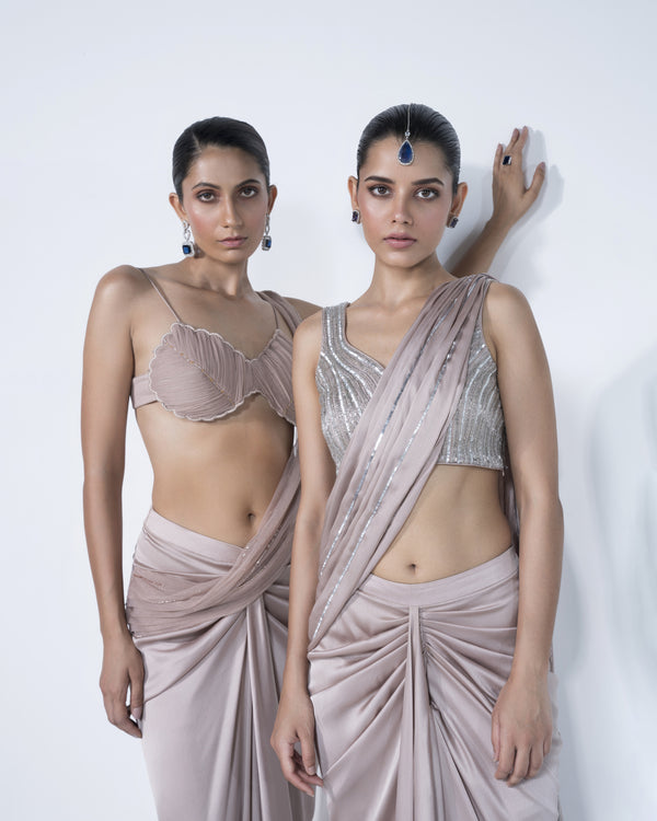 Dhoti Drape Saree With Metallic Detail Blouse