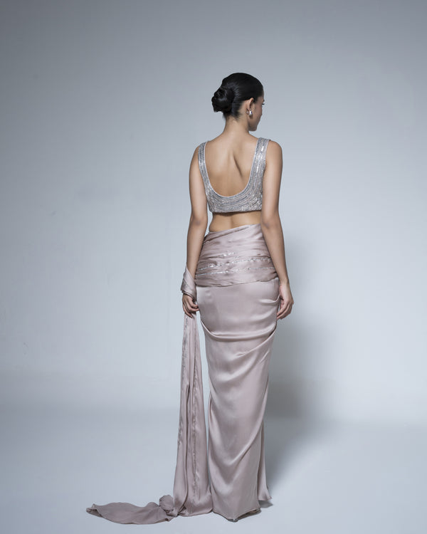 Dhoti Drape Saree With Metallic Detail Blouse