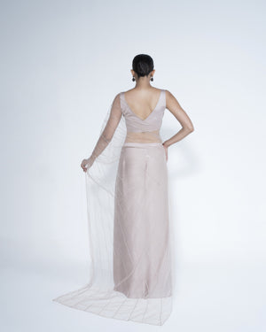 Champagne Saree With Scattered Embroidery Work