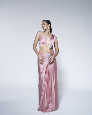 Metallic Pink Patchwork Saree