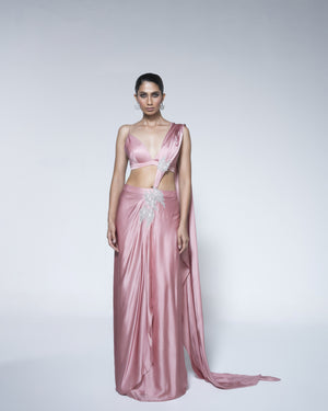 Metallic Pink Patchwork Saree