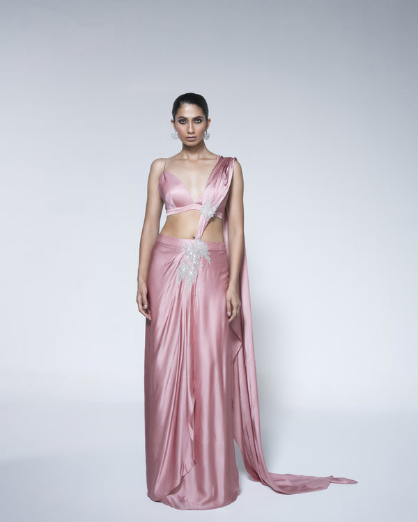 Metallic Pink Patchwork Saree