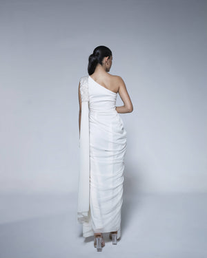 White Saree With Metal Coated Embroidery