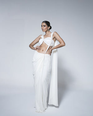 Pre Draped Saree Paired With 3D Petal Blouse