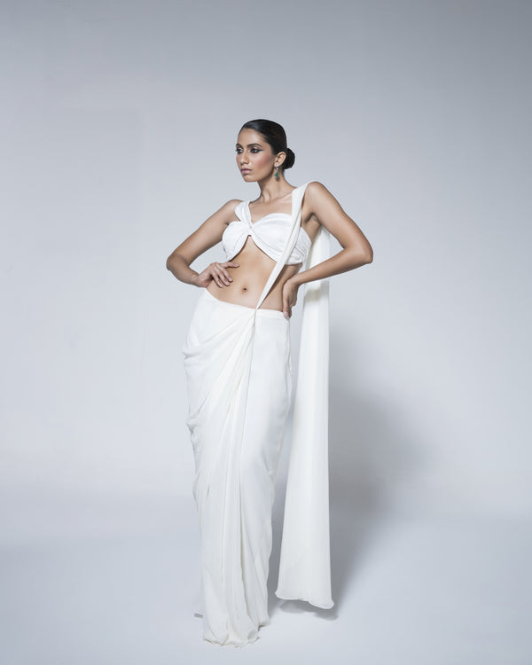 Pre Draped Saree Paired With 3D Petal Blouse