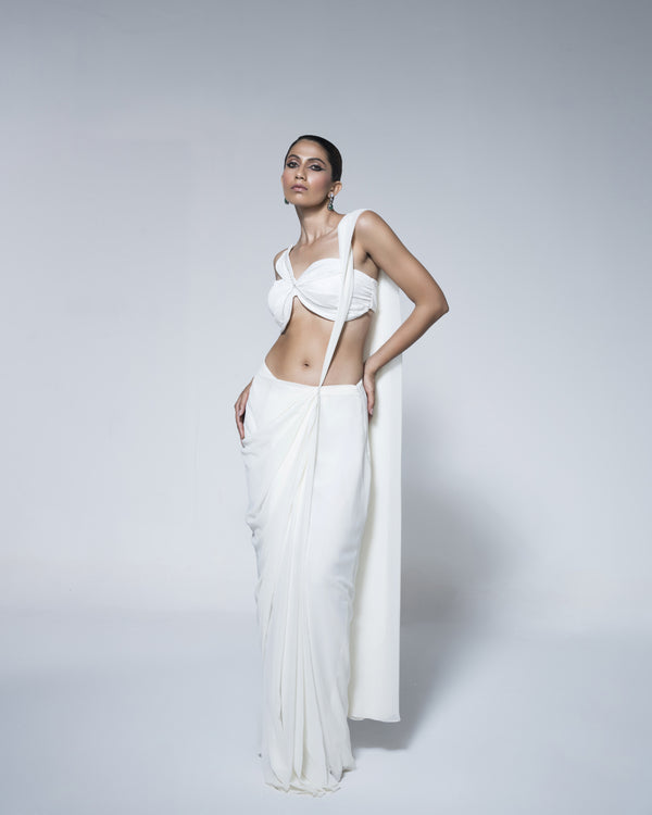 Pre Draped Saree Paired With 3D Petal Blouse