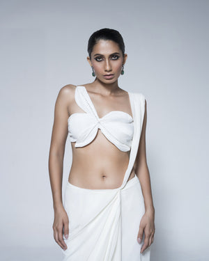 Pre Draped Saree Paired With 3D Petal Blouse