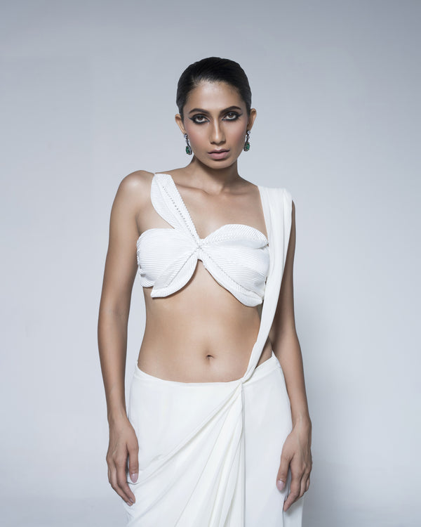 Pre Draped Saree Paired With 3D Petal Blouse