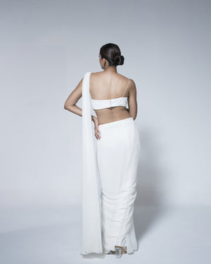 Pre Draped Saree Paired With 3D Petal Blouse