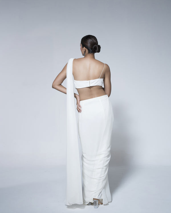 Pre Draped Saree Paired With 3D Petal Blouse