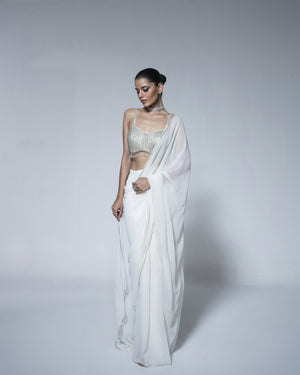 Georgette Saree With Silver Embroidered Blouse