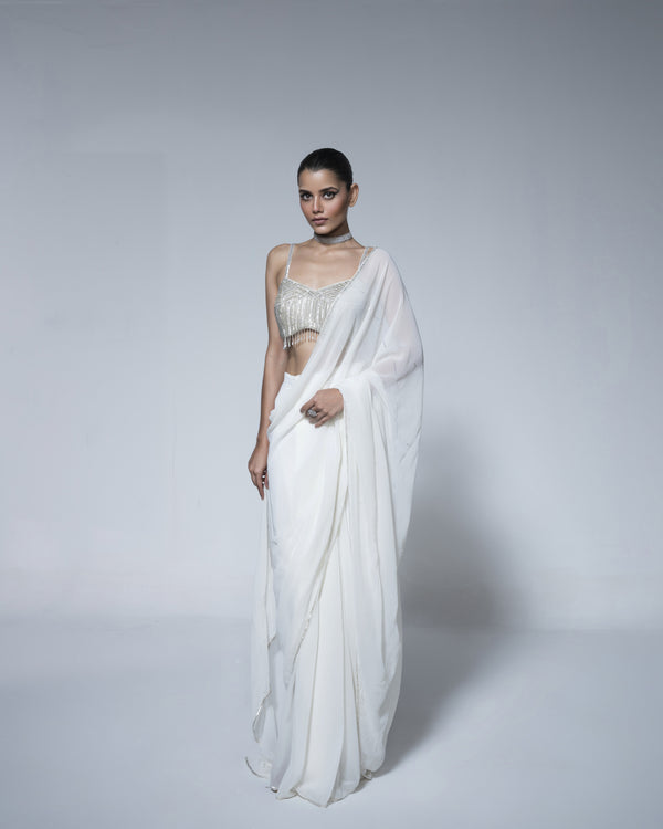 Georgette Saree With Silver Embroidered Blouse