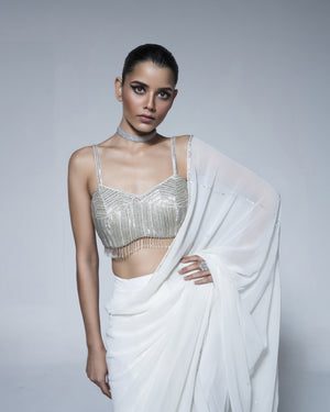 Georgette Saree With Silver Embroidered Blouse