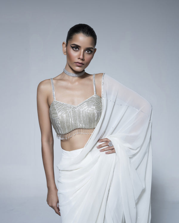 Georgette Saree With Silver Embroidered Blouse