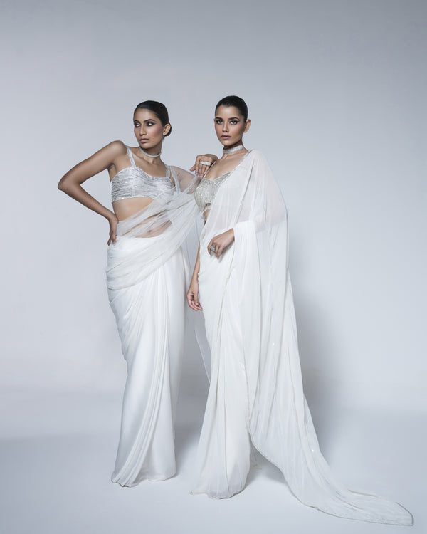 Georgette Saree With Silver Embroidered Blouse