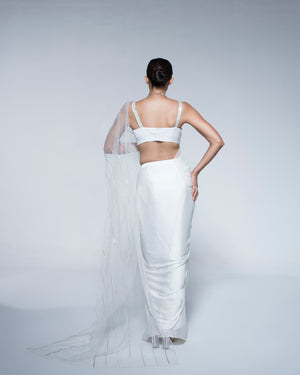 Monochrome Metallic Blouse With Pre Draped Saree