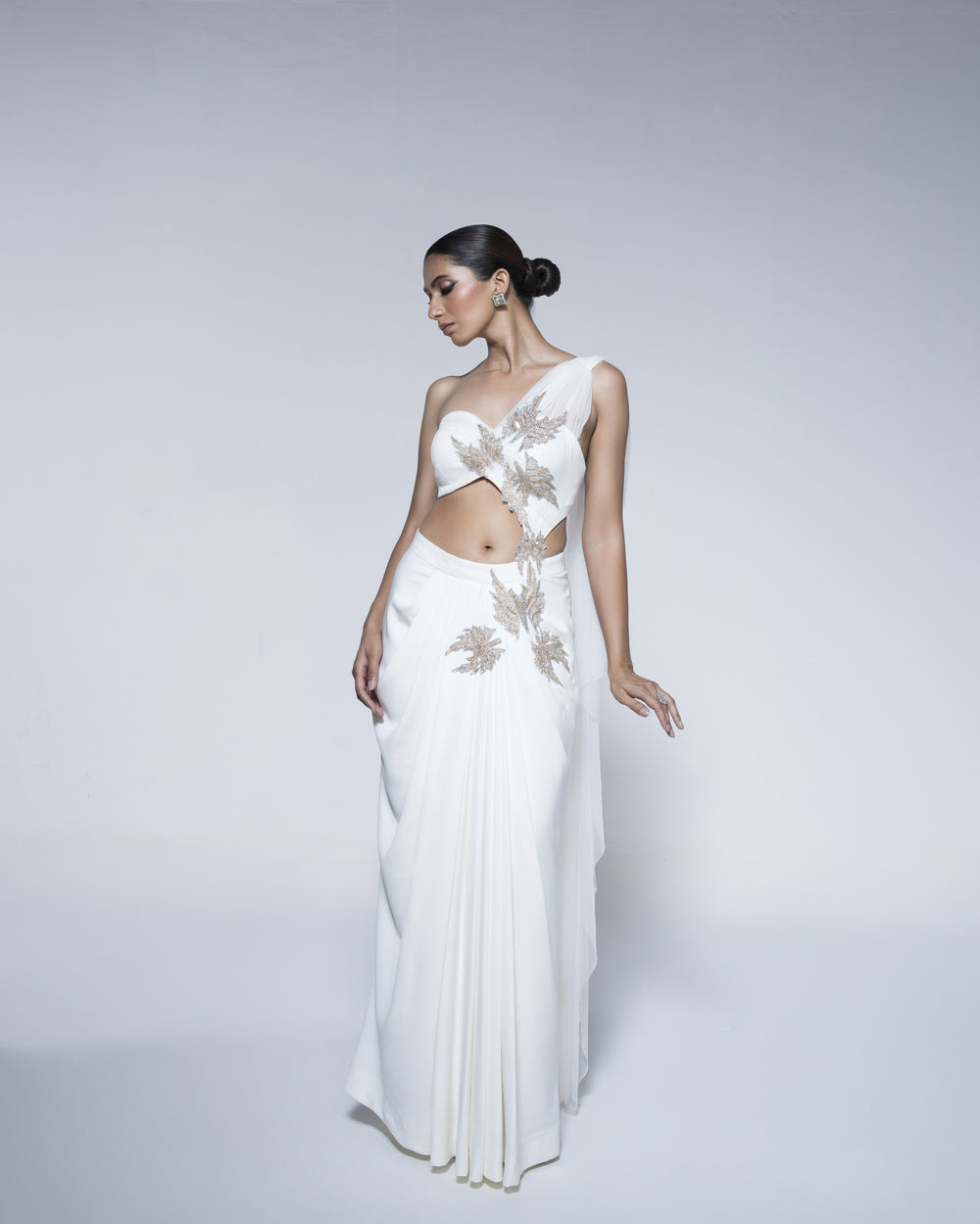 Pre Draped Saree With Patchwork Detailing