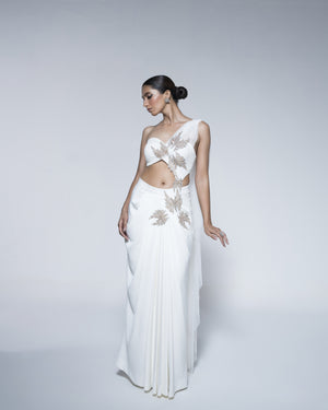 Pre Draped Saree With Patchwork Detailing