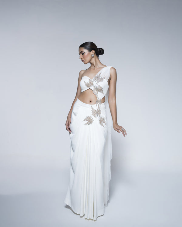 Pre Draped Saree With Patchwork Detailing