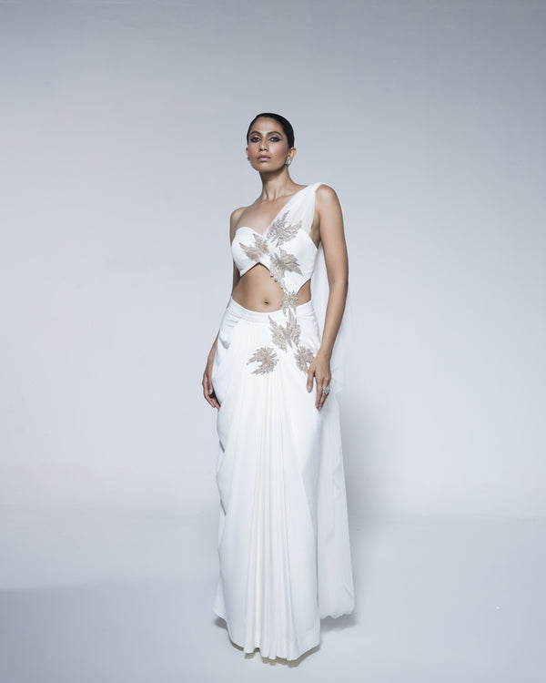 Pre Draped Saree With Patchwork Detailing