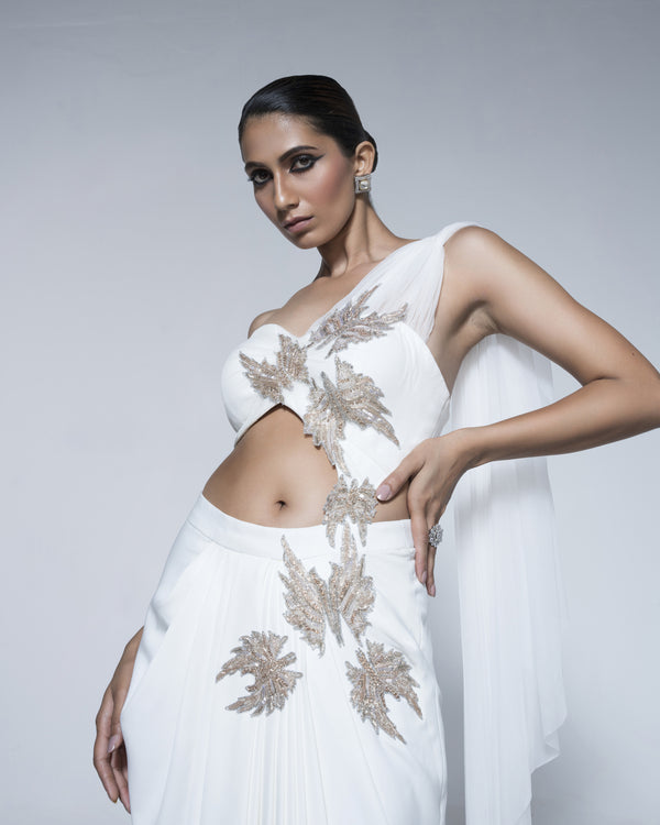 Pre Draped Saree With Patchwork Detailing