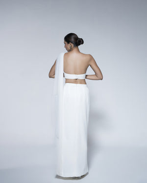 Pre Draped Saree With Patchwork Detailing