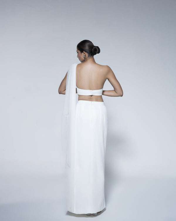 Pre Draped Saree With Patchwork Detailing